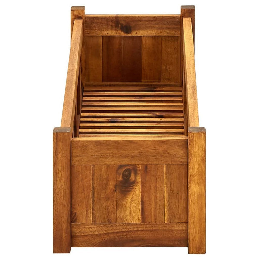 Outdoor Garden Raised Flower Bed Slatted 39 Inch Brown Acacia Wood BM325913