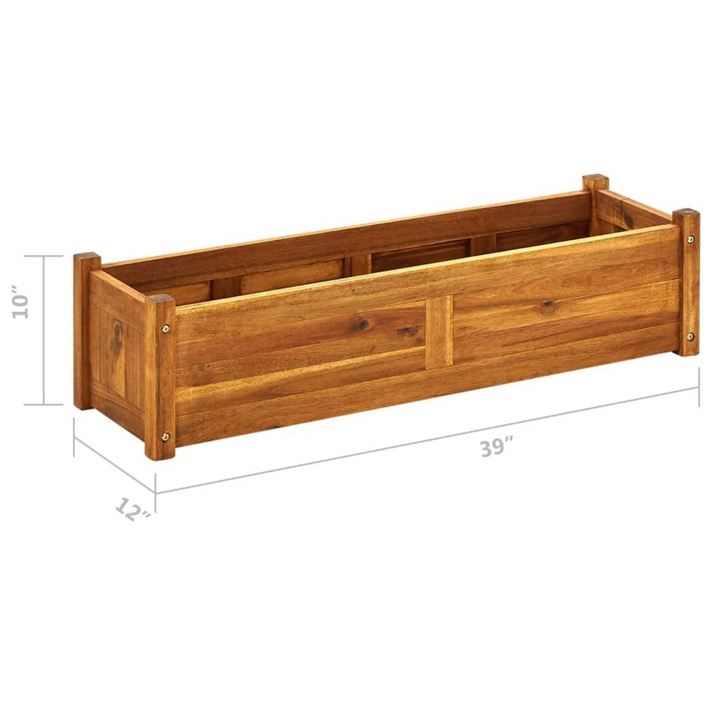 Outdoor Garden Raised Flower Bed Slatted 39 Inch Brown Acacia Wood BM325913