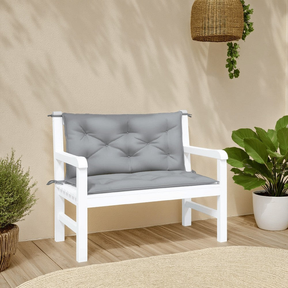 Claire Outdoor Cushion for Bench Set of 2, 39in Gray Tufted Oxford