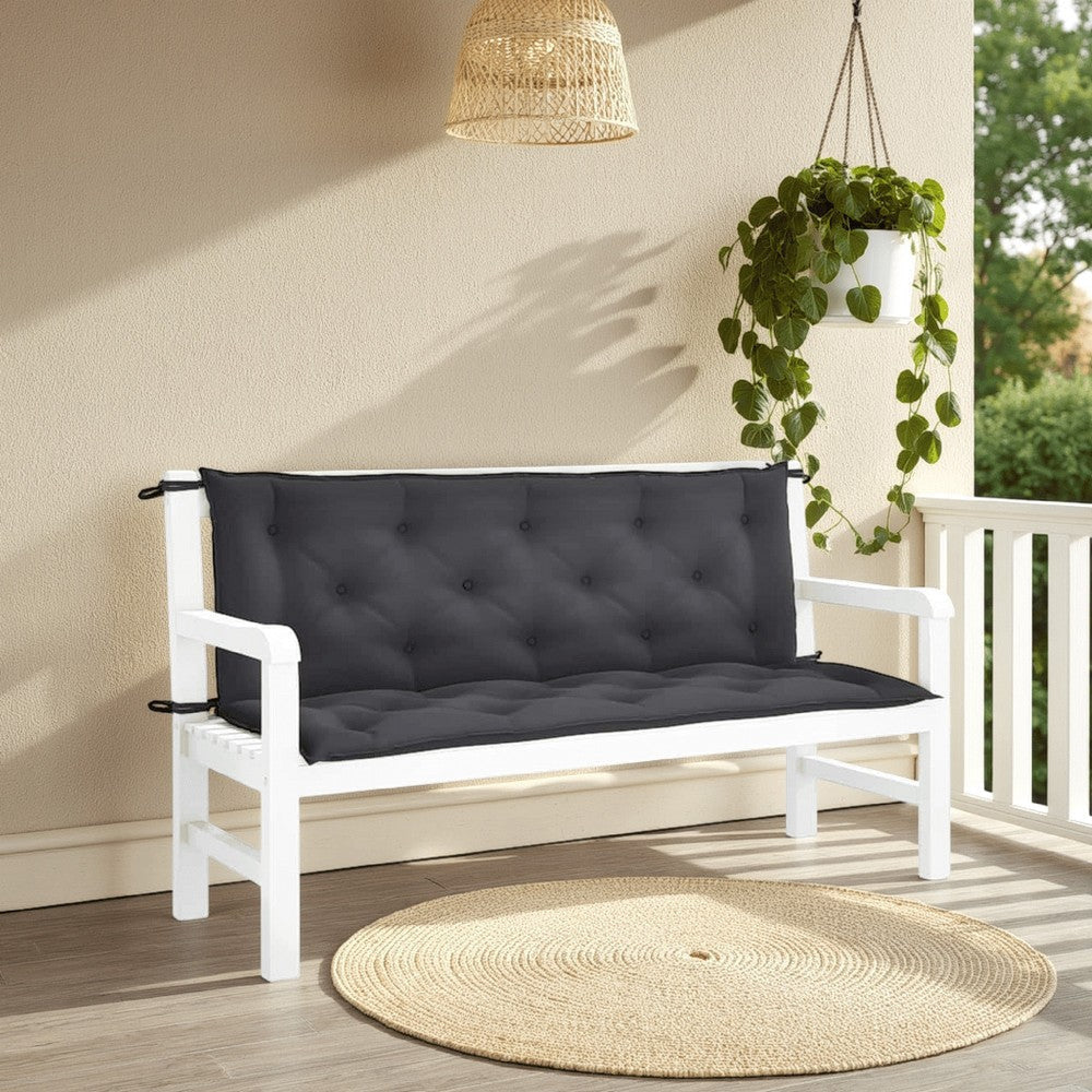 Claire Outdoor Cushion for Bench, 59 Inch, Black Tufted Oxford Fabric