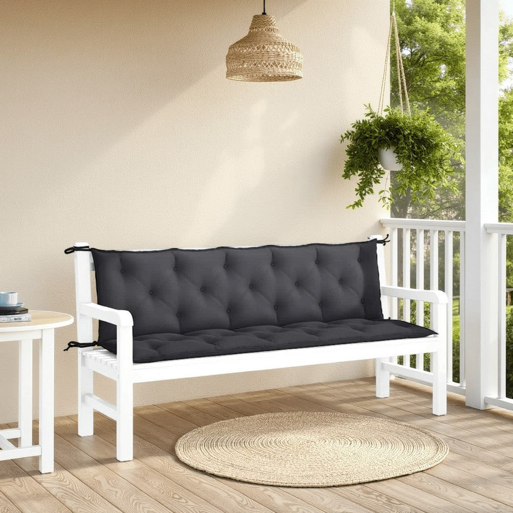Claire Outdoor Cushion for Bench, 71 Inch, Black Tufted Oxford Fabric