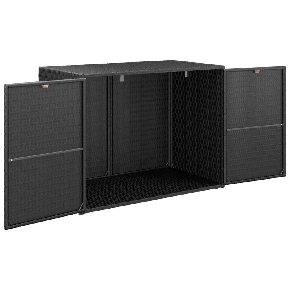 Outdoor Storage Cabinet Solid Acacia Wood 39 Inch Black PE Rattan BM325920