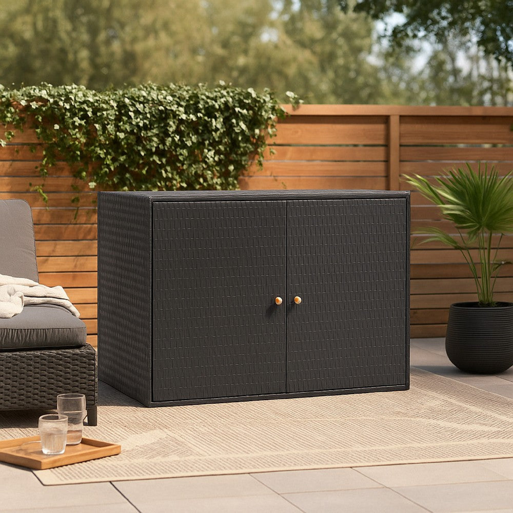 Outdoor Storage Cabinet Solid Acacia Wood 39 Inch Black PE Rattan BM325920