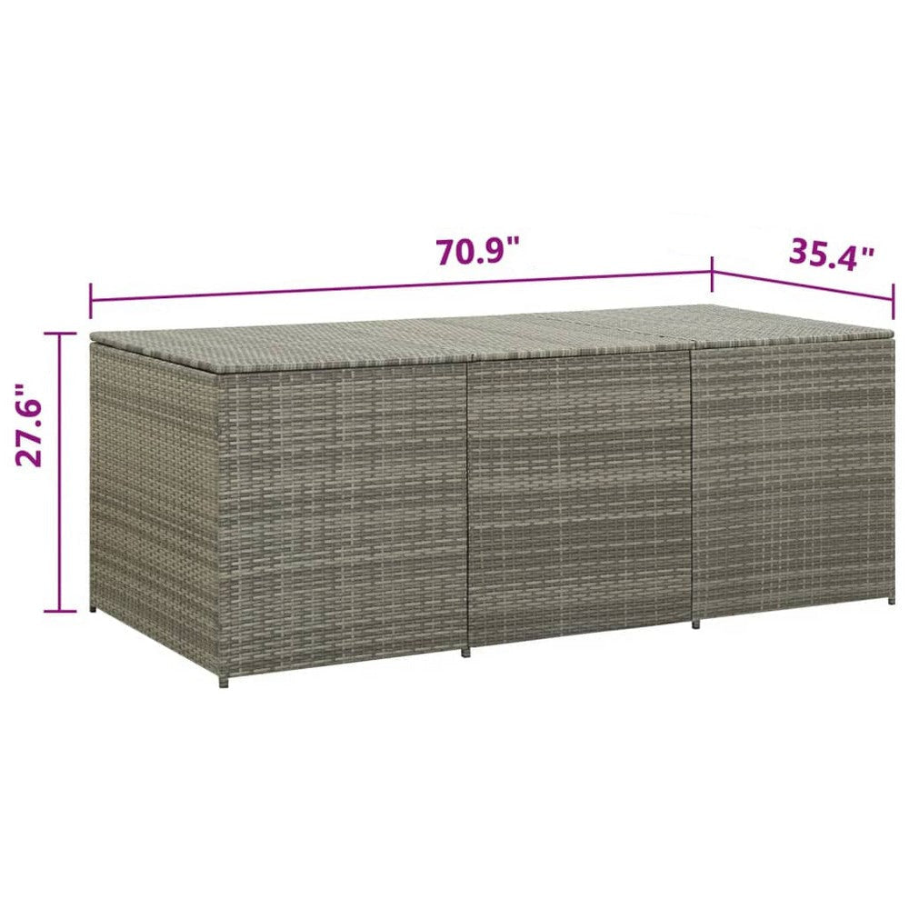 Outdoor Storage Box with Gas Lift 71 Inch Rectangular Gray Rattan BM325921