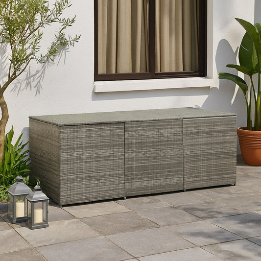 Outdoor Storage Box with Gas Lift, 71 Inch Rectangular, Gray Rattan