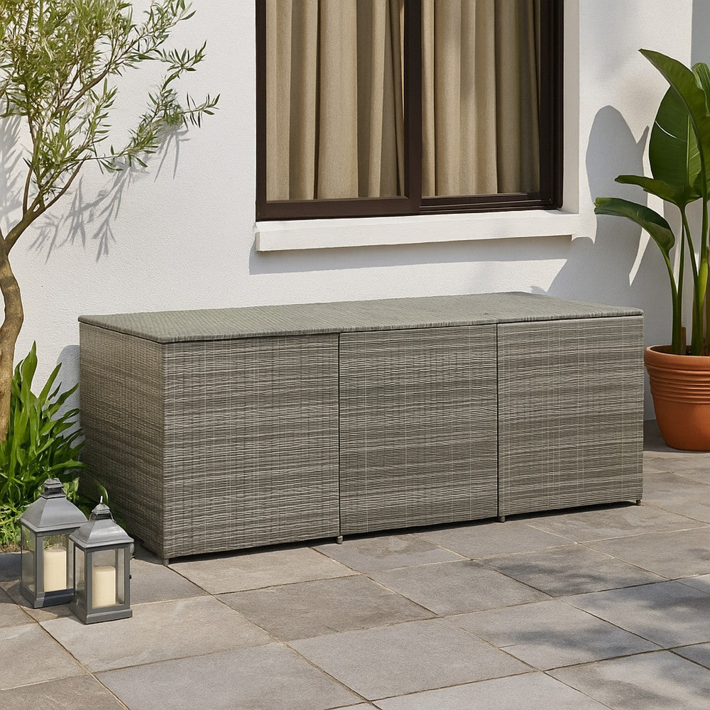 Outdoor Storage Box with Gas Lift 71 Inch Rectangular Gray Rattan BM325921