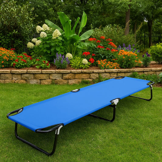 Zena Outdoor Foldable Sun Chaise Lounger 75inch, Steel, Blue Polyester
