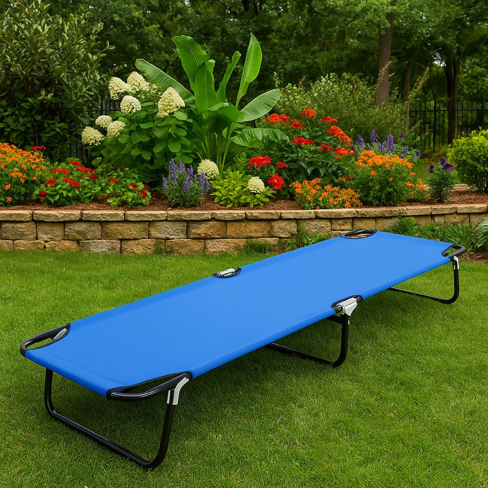 Zena Outdoor Foldable Sun Chaise Lounger 75inch Steel Blue Polyester BM325922
