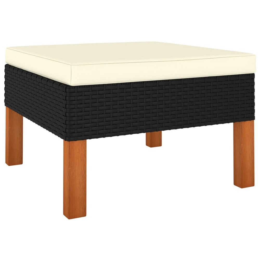 3pc Outdoor Modular Corner Sofa Set Black Poly Rattan Ivory Polyester BM325923
