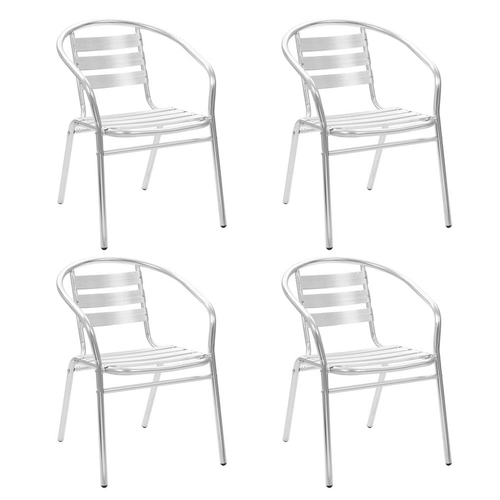 Outdoor Stackable Dining Chair Set of 4, Ergonomic, Silver Aluminum