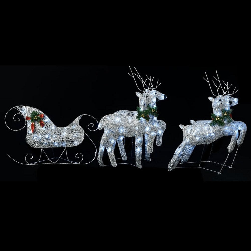 Outdoor 4 Reindeer n Sleigh Christmas Decoration, 100 LEDs, Cool White