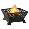 Outdoor Fire Pit with Poker n Mesh Cover 25 Inch Square Black Steel BM325926