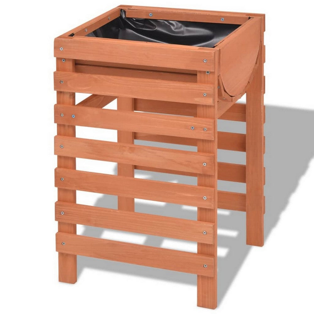 Outdoor Planter with Standing Slatted Design, Natural Brown Fir Wood