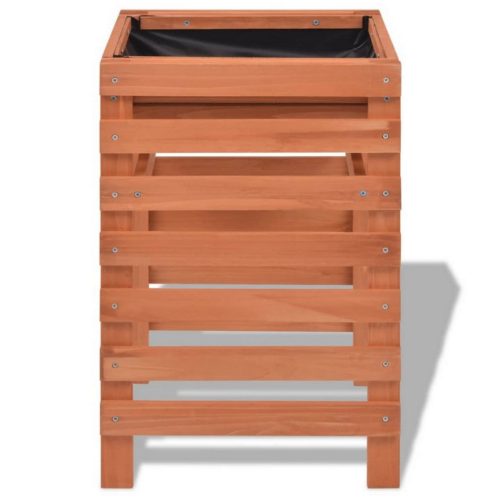 Outdoor Planter with Standing Slatted Design, Natural Brown Fir Wood