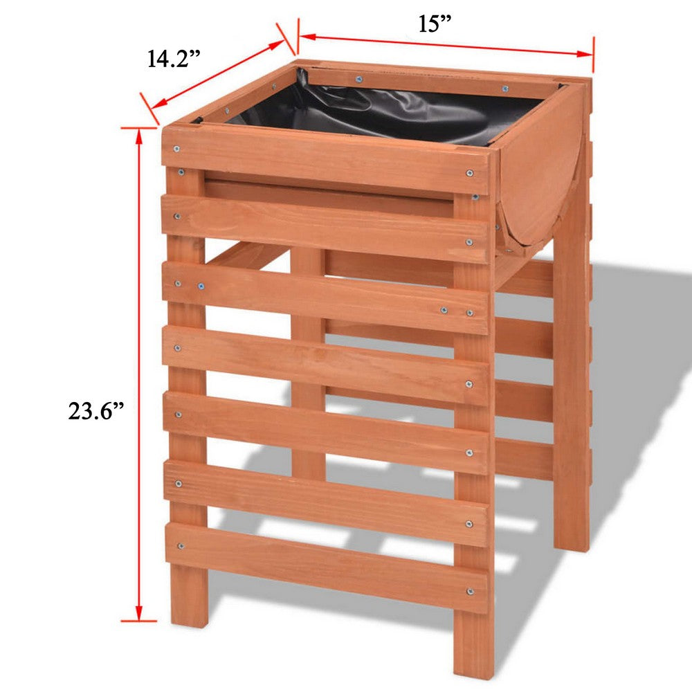 Outdoor Planter with Standing Slatted Design, Natural Brown Fir Wood