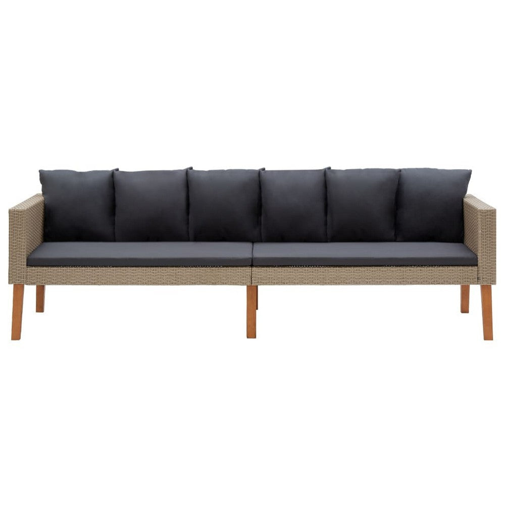 Outdoor 3 Seater Patio Sofa 86 Inch Beige Poly Rattan Gray Cushions BM325928