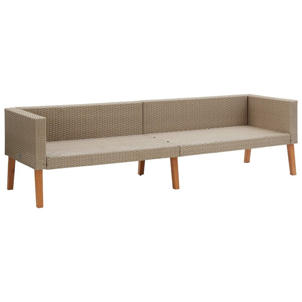 Outdoor 3 Seater Patio Sofa 86 Inch Beige Poly Rattan Gray Cushions BM325928