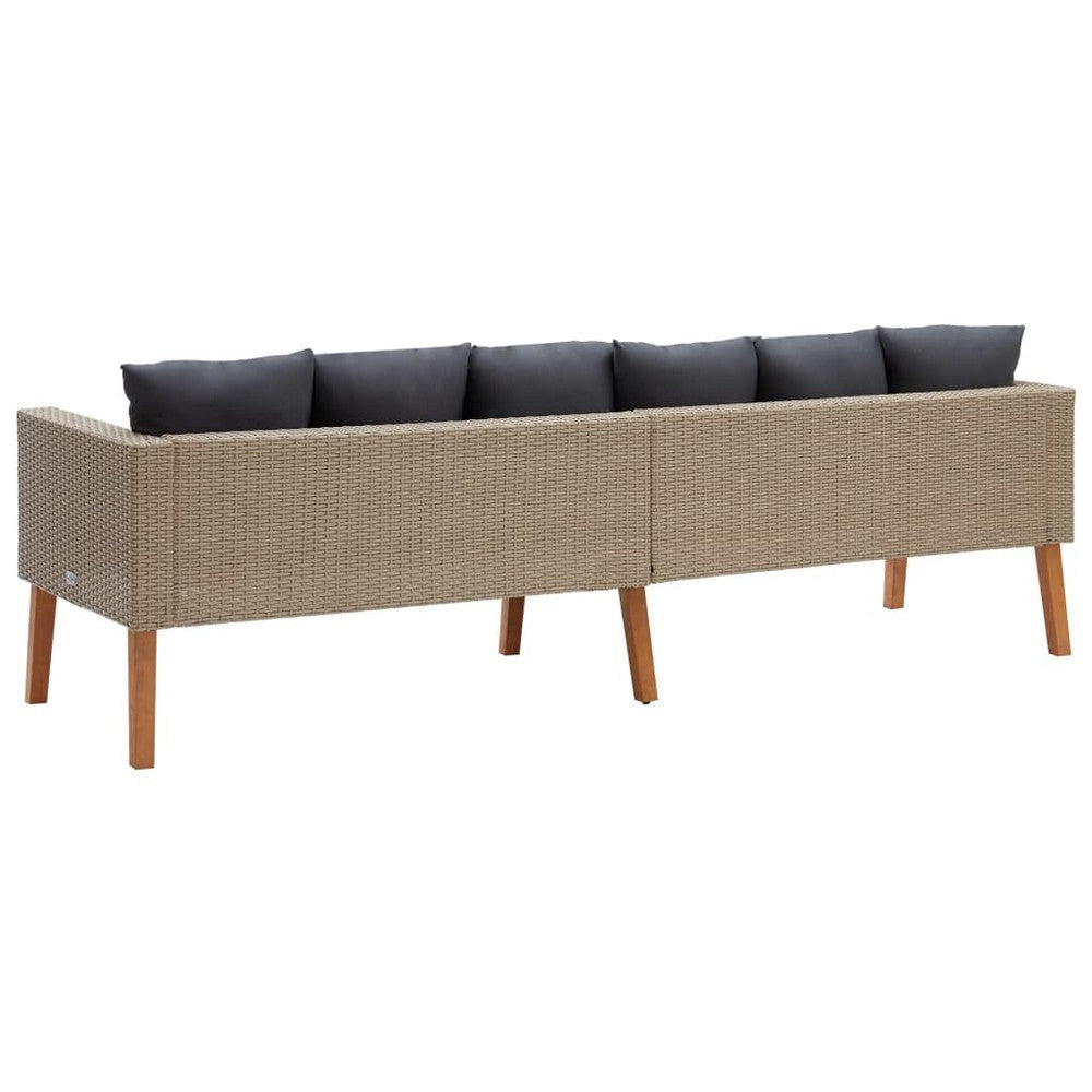 Outdoor 3 Seater Patio Sofa 86 Inch Beige Poly Rattan Gray Cushions BM325928