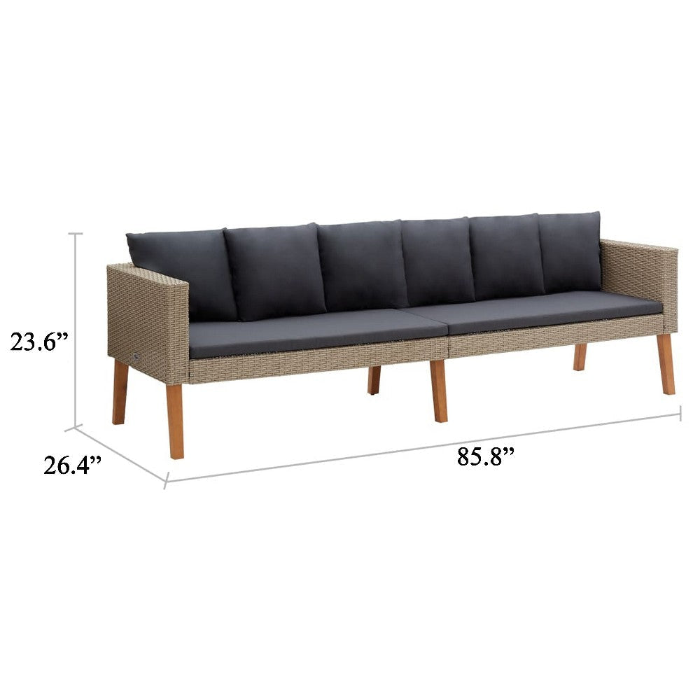 Outdoor 3 Seater Patio Sofa 86 Inch Beige Poly Rattan Gray Cushions BM325928