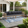 Outdoor 3 Seater Patio Sofa, 86 Inch Beige Poly Rattan, Gray Cushions