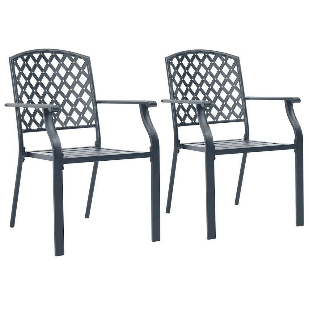 Stackable Outdoor Dining Chair Set of 2, Mesh Black Steel, 17 Inch