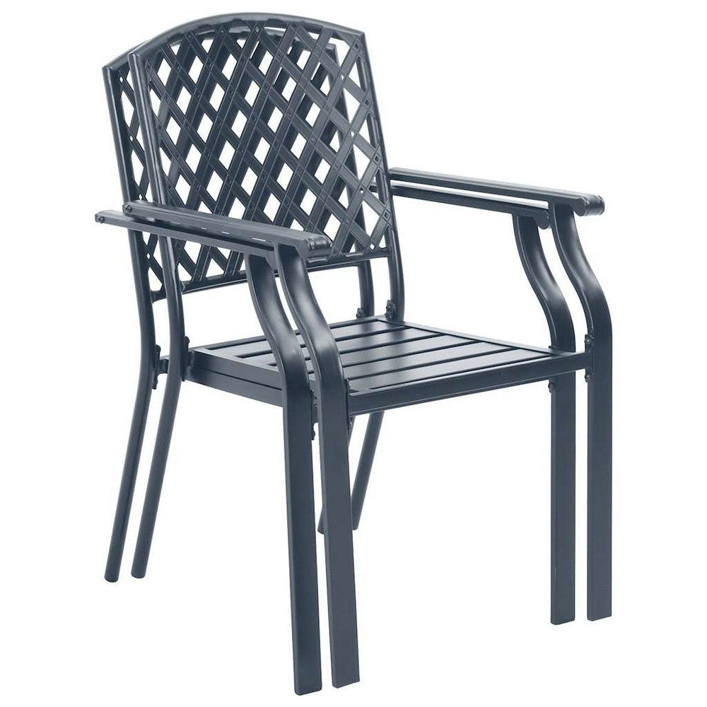 Stackable Outdoor Dining Chair Set of 2 Mesh Black Steel 17 Inch BM325930