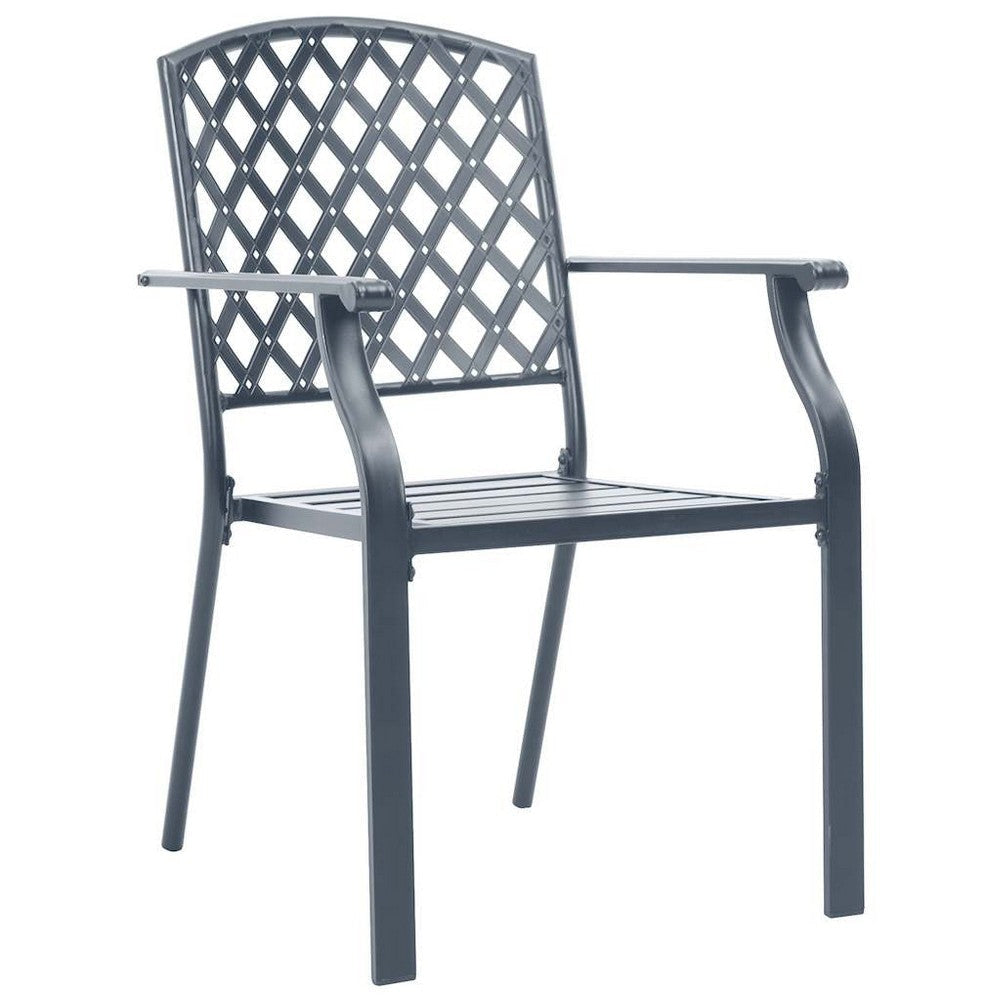 Stackable Outdoor Dining Chair Set of 2 Mesh Black Steel 17 Inch BM325930