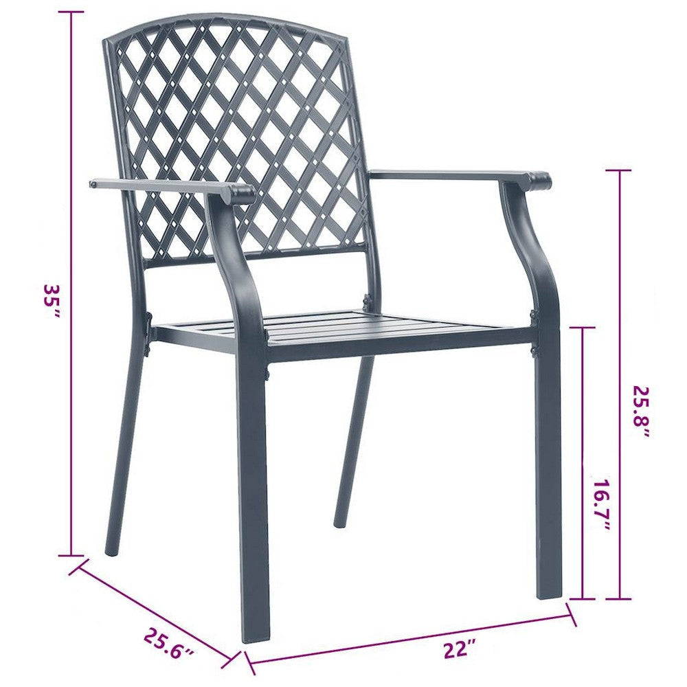 Stackable Outdoor Dining Chair Set of 2 Mesh Black Steel 17 Inch BM325930
