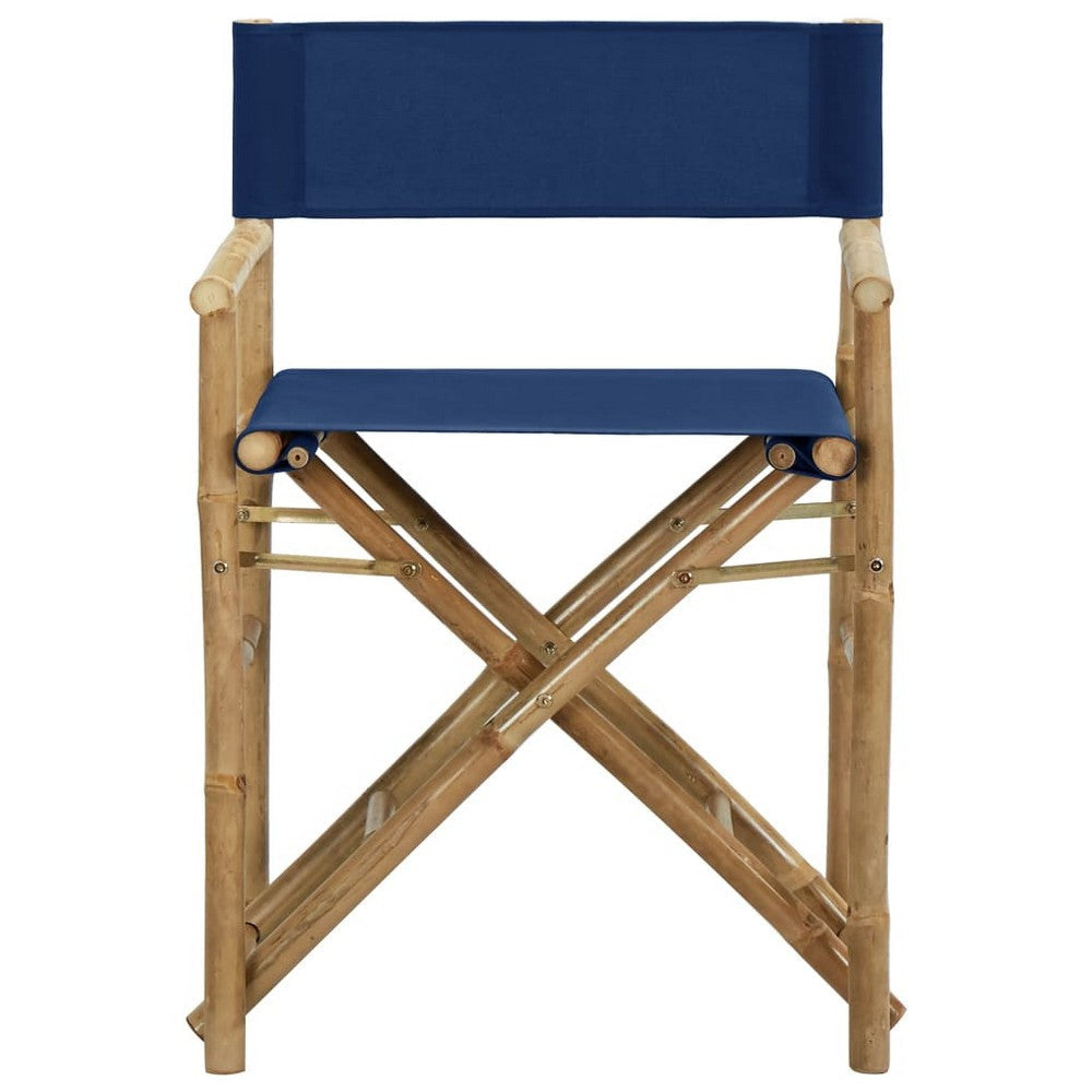 Foldable Directors Chair Set of 2 Accent Bamboo Frame Blue Polyester BM325931