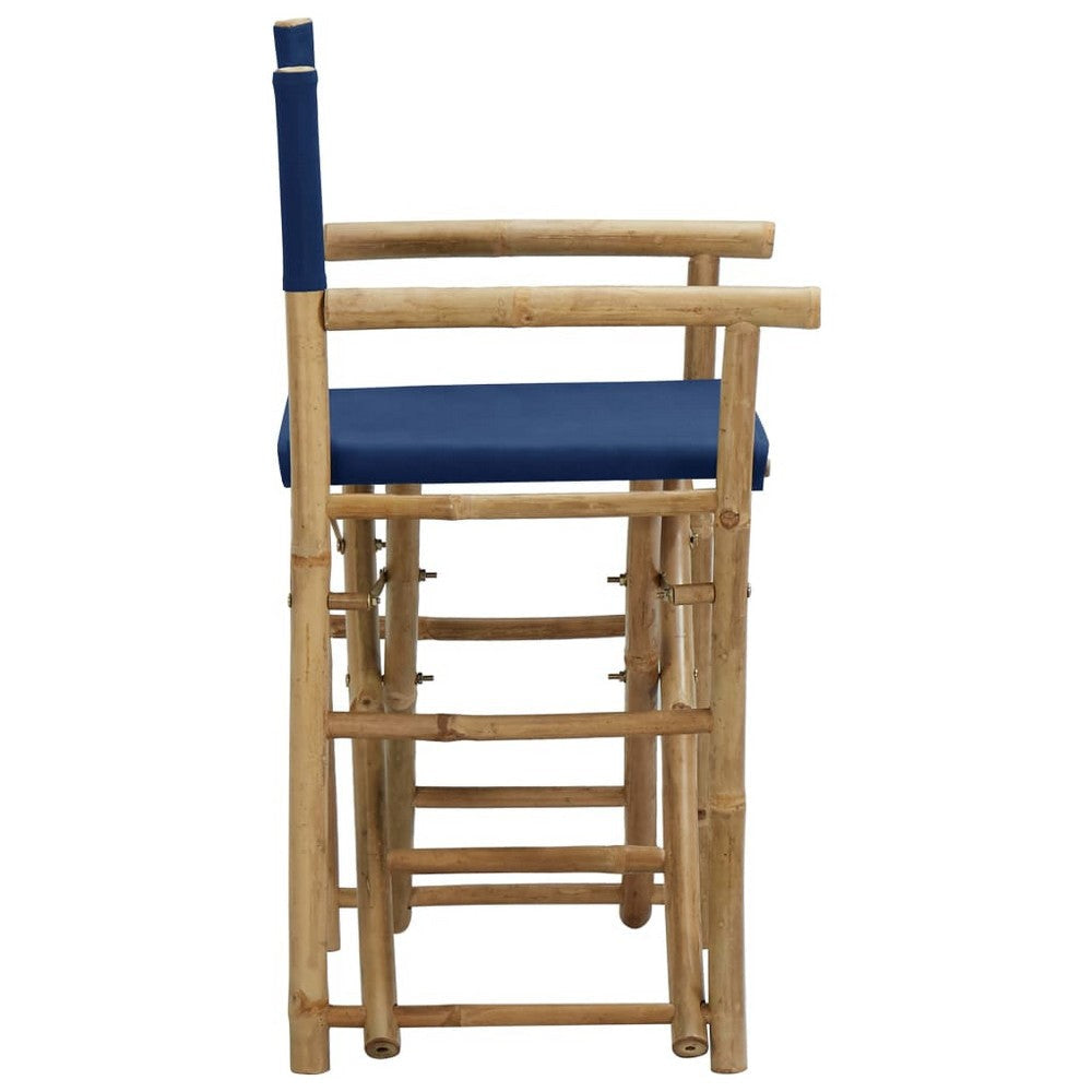 Foldable Directors Chair Set of 2 Accent Bamboo Frame Blue Polyester BM325931