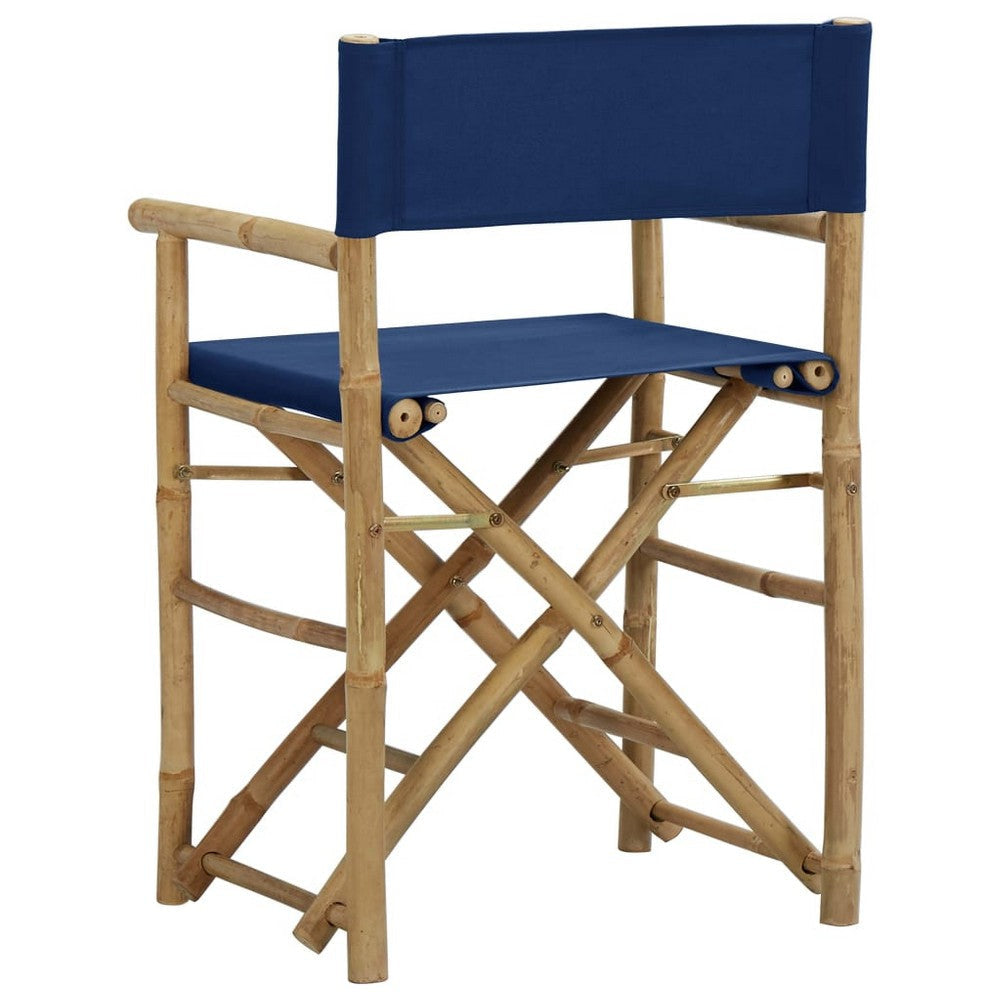 Foldable Directors Chair Set of 2 Accent Bamboo Frame Blue Polyester BM325931