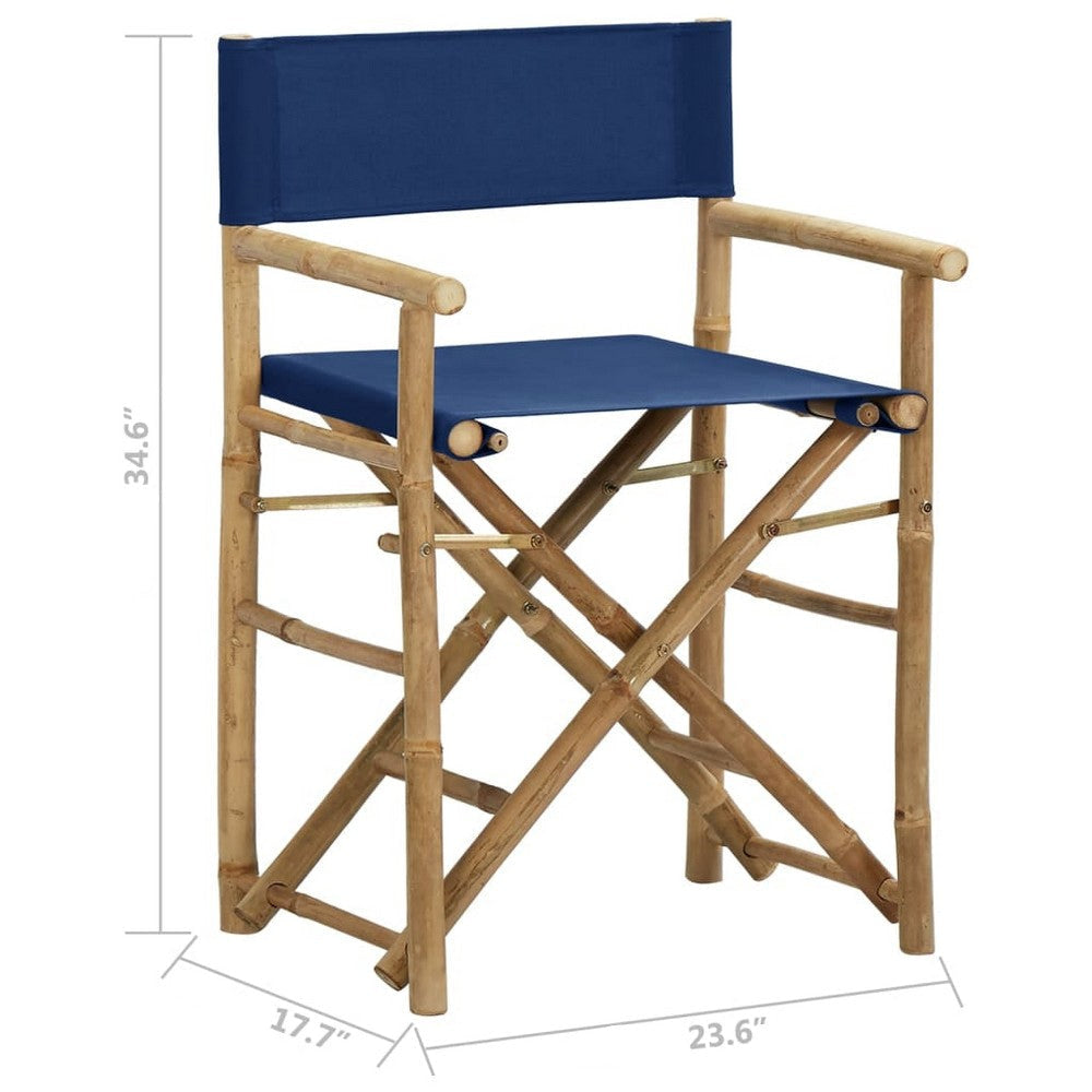 Foldable Directors Chair Set of 2 Accent Bamboo Frame Blue Polyester BM325931