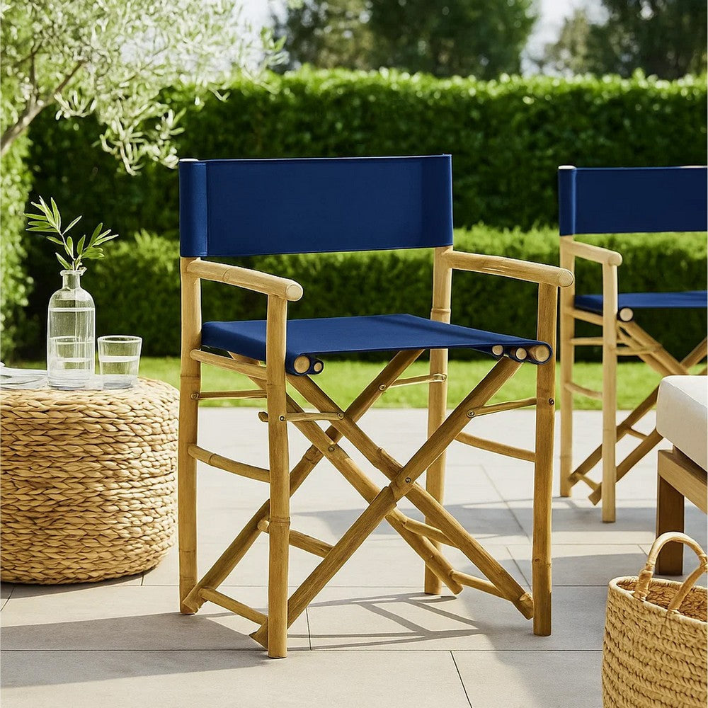 Foldable Directors Chair Set of 2 Accent Bamboo Frame Blue Polyester BM325931