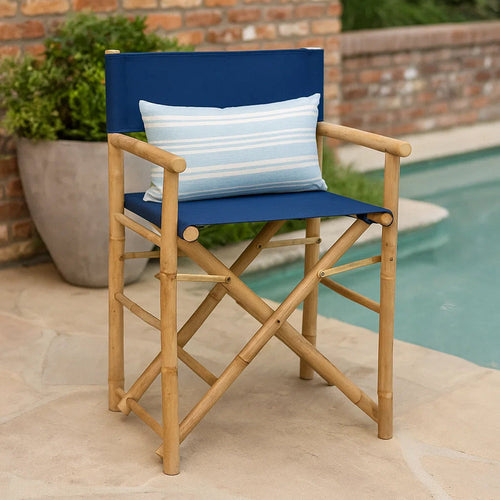 Foldable Directors Chair Set of 2, Accent Bamboo Frame, Blue Polyester