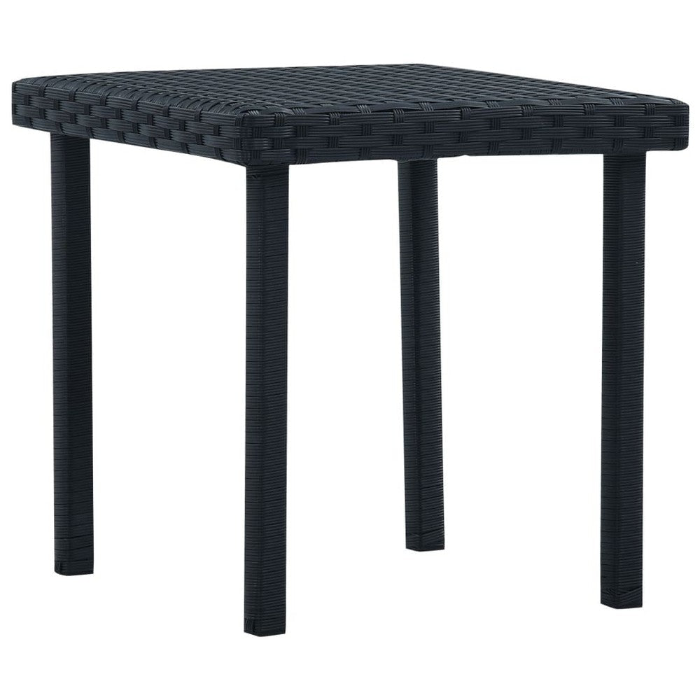 Outdoor Side End Tea Table, 16 Inch Steel, Square Black Poly Rattan