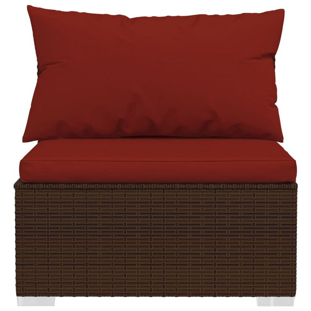 Faye 4pc Outdoor Modular Sofa Set Brown Poly Rattan and Red Polyester BM325934