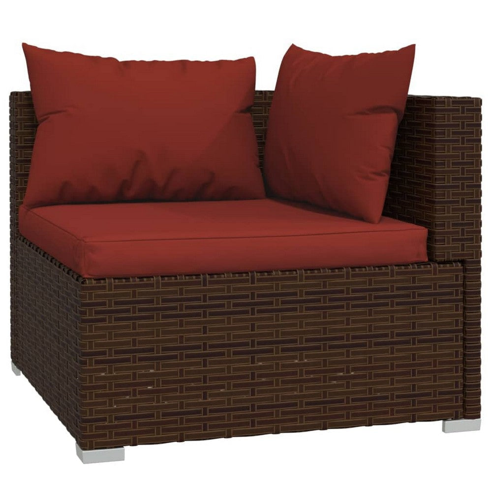 Faye 4pc Outdoor Modular Sofa Set Brown Poly Rattan and Red Polyester BM325934