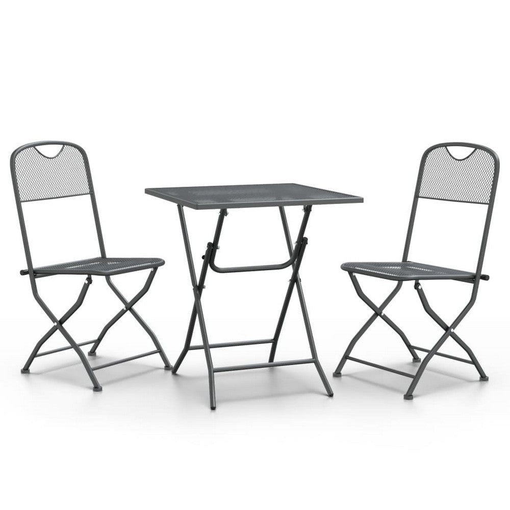 Yoko 3pc Outdoor Dining Breakfast Bistro Set w 2 Folding Chairs, Gray