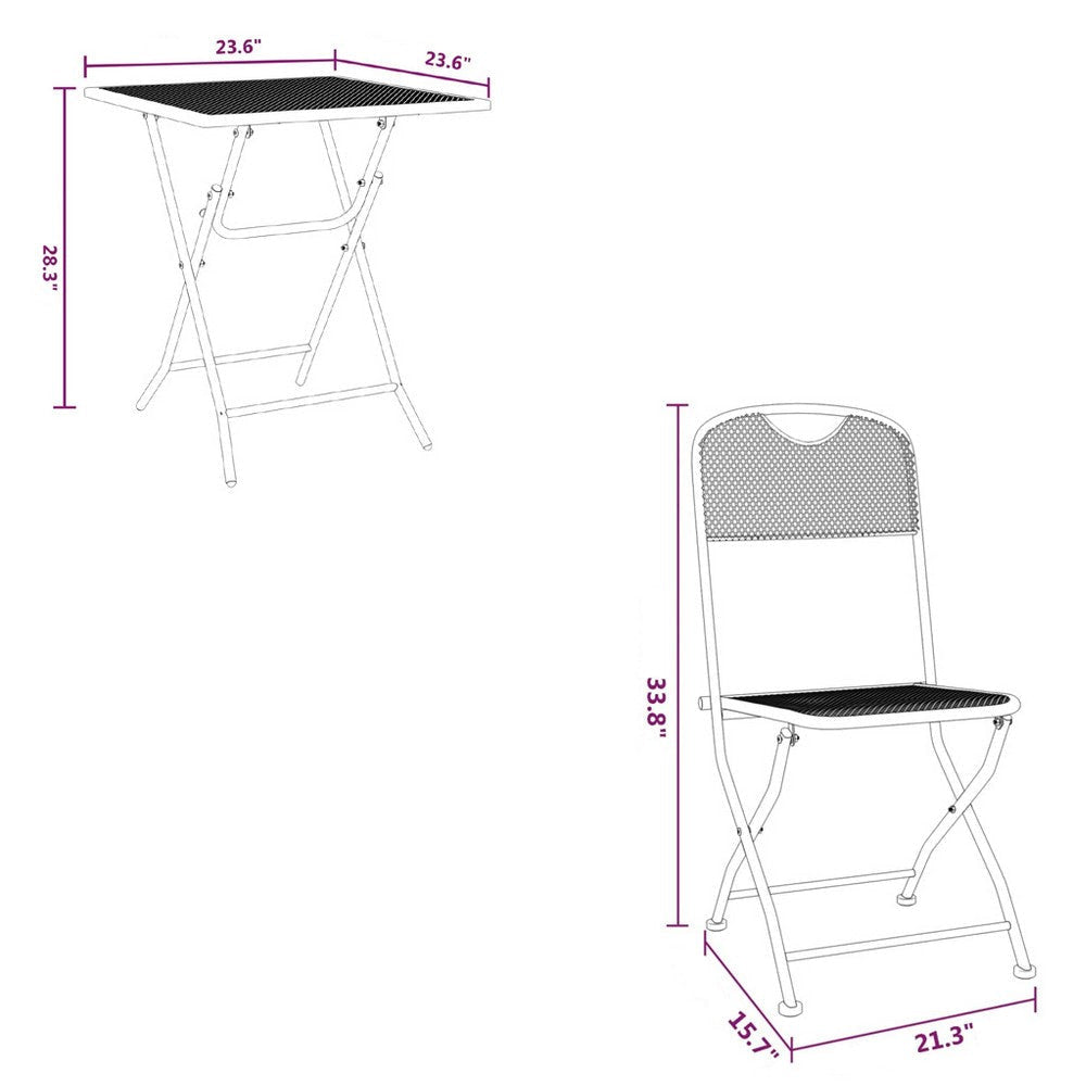 Yoko 3pc Outdoor Dining Breakfast Bistro Set w 2 Folding Chairs Gray BM325936