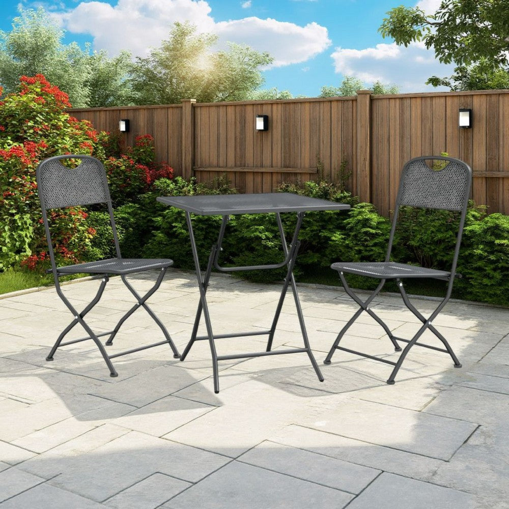 Yoko 3pc Outdoor Dining Breakfast Bistro Set w 2 Folding Chairs, Gray