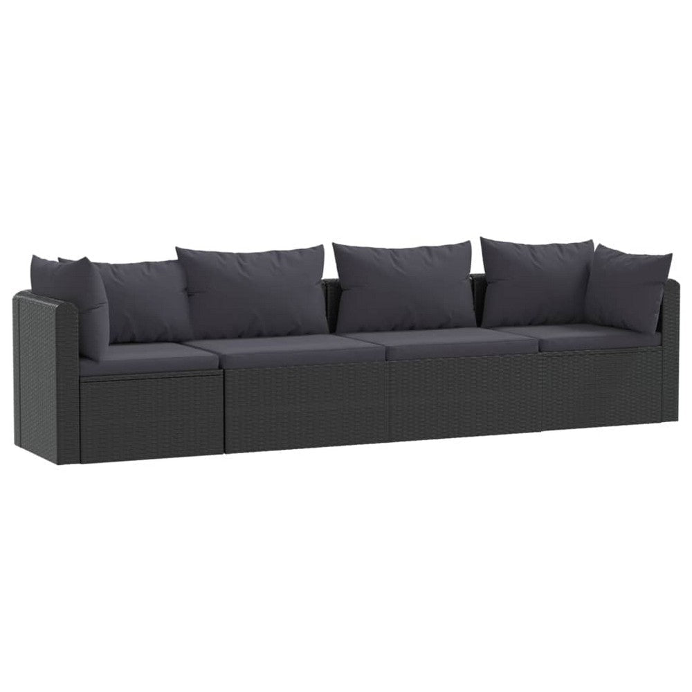 4pc Outdoor Modular Sofa Set Black Woven Poly Rattan and Cushions BM325937