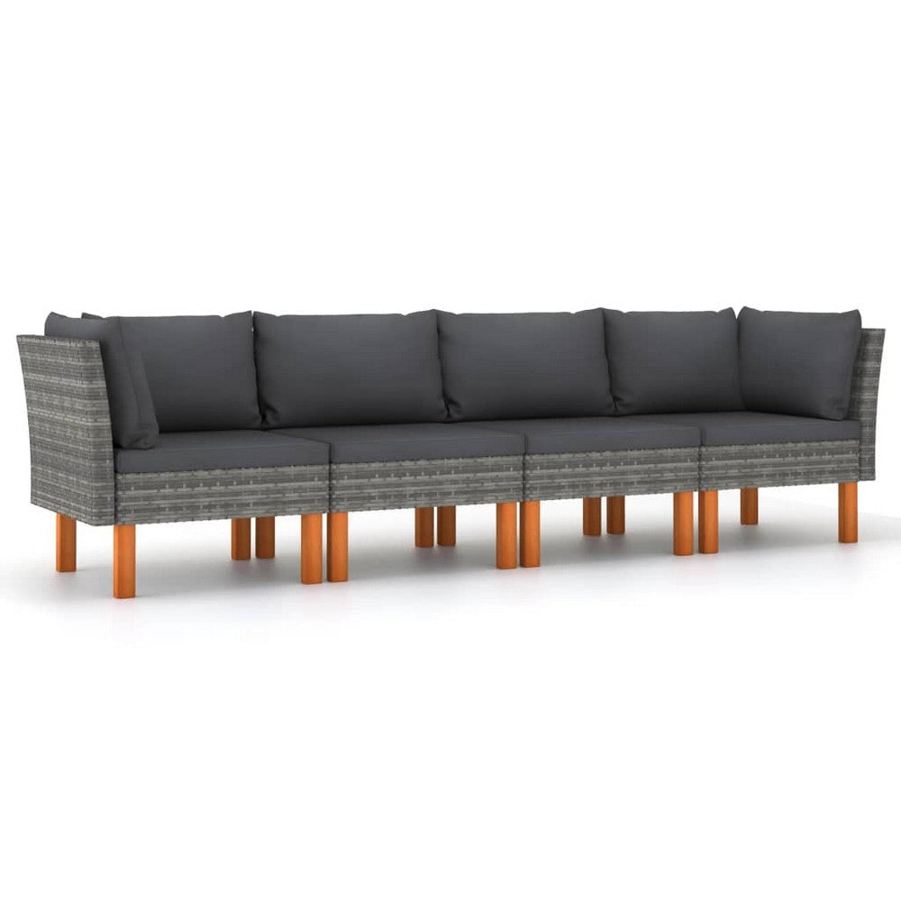 Reem 4pc Modular Sofa Set, Dark Gray Woven Poly Rattan and Cushions