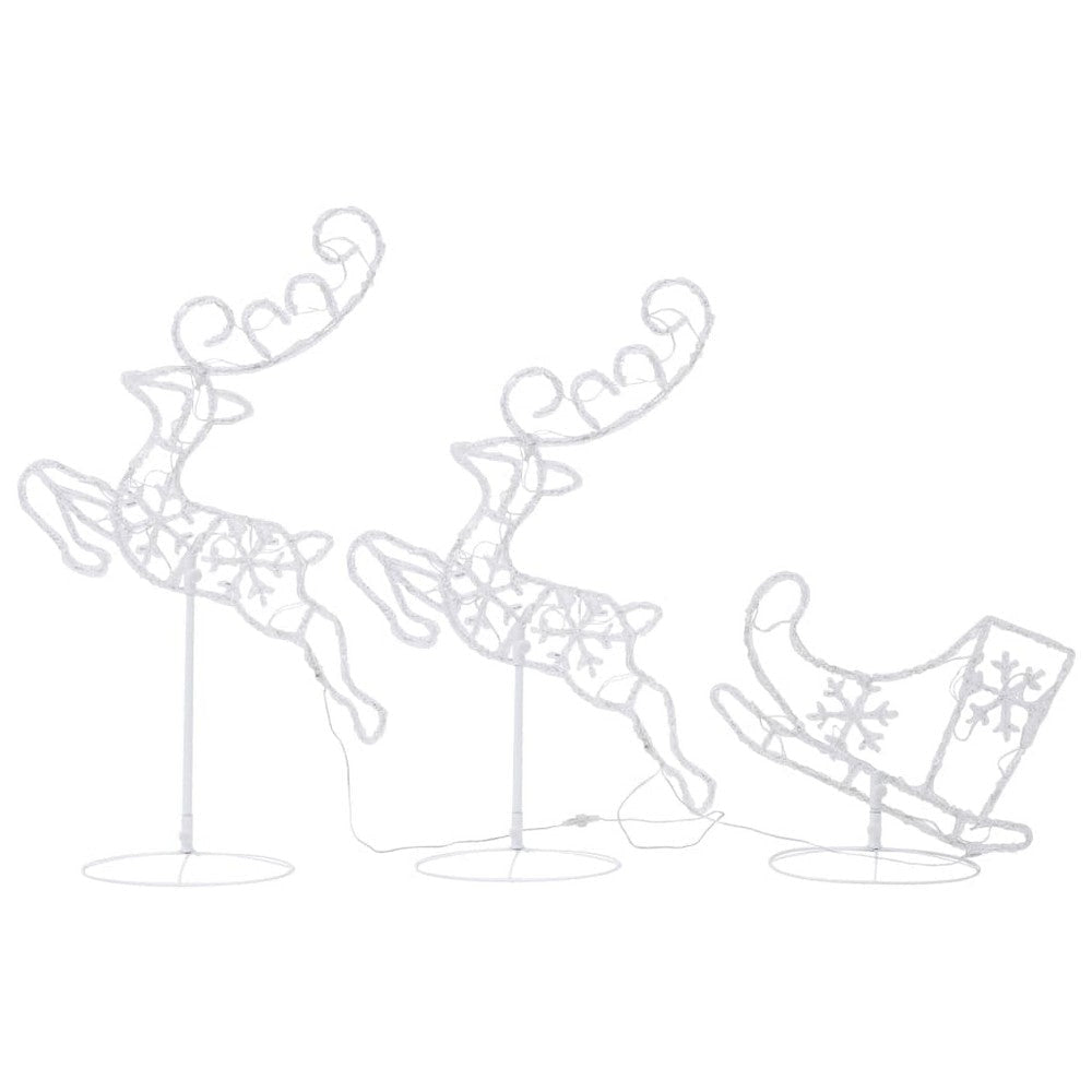 Outdoor 2 Flying Reindeer Sleigh Christmas Decor, 72 Cool White LEDs