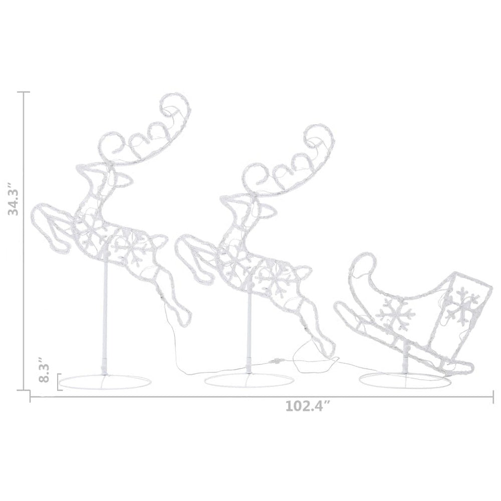 Outdoor 2 Flying Reindeer Sleigh Christmas Decor 72 Cool White LEDs BM325941