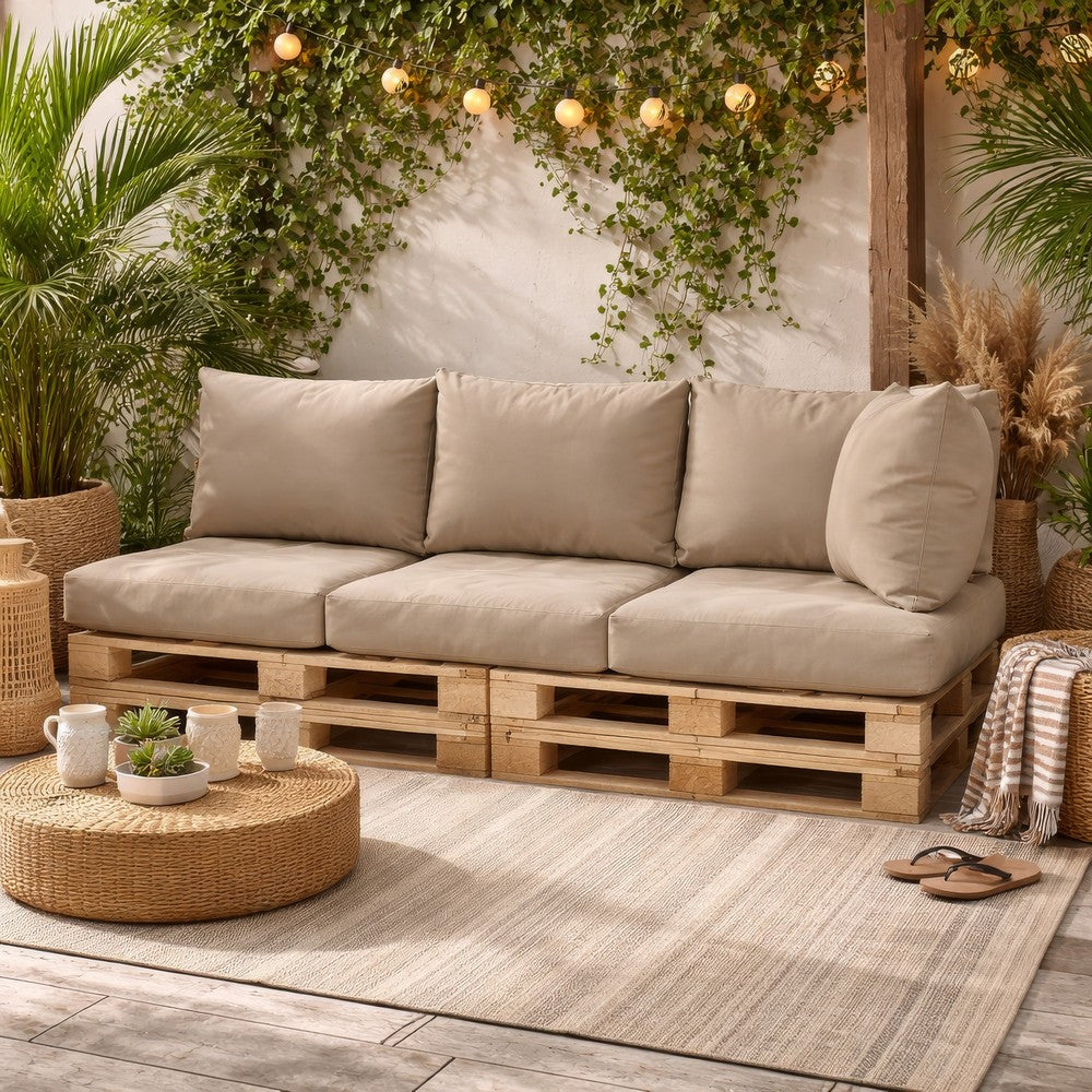Paom 3pc Outdoor Pallet Cushions, Hollow Fiber, Taupe Oxford Fabric