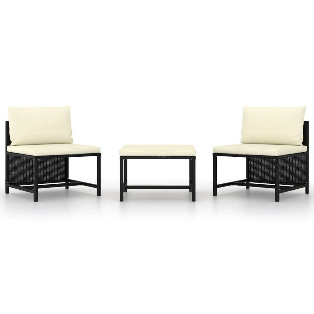Reno 3pc Outdoor Modular Sofa Set with Ottoman Ivory Black Rattan BM325944