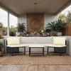 Reno 3pc Outdoor Modular Sofa Set with Ottoman, Ivory, Black Rattan