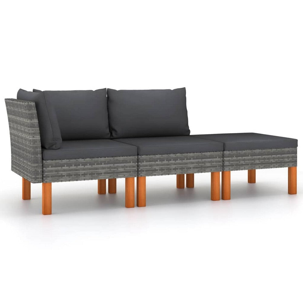 Reem Outdoor 3pc Modular Sofa Set Gray Poly Rattan Frame Polyester BM325946