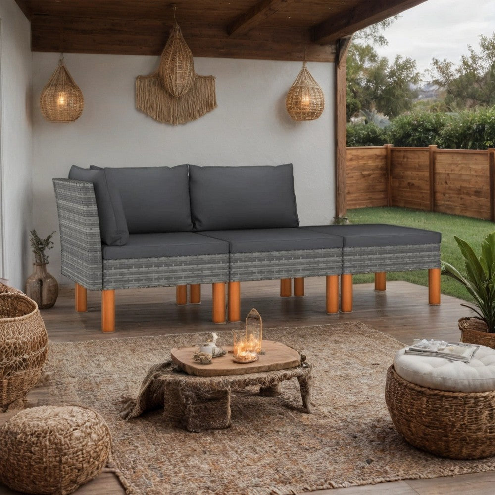 Reem Outdoor 3pc Modular Sofa Set, Gray Poly Rattan Frame, Polyester
