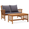 Mia 2pc Loveseat Sofa and Coffee Table Set, Slatted Acacia Wood, Gray